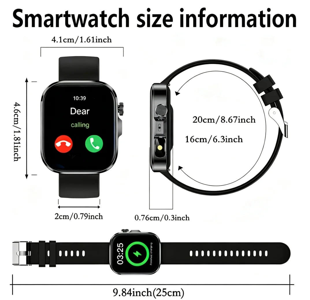 New Big Screen Smart Watch-2026, 5.11 cm Full Touch Screen, Wireless Calling/texting/multiple Sports Modes, with Outdoor LED Light Buttons, USB Rechargeable, Alloy Case/metal, 2 Replaceable Straps, Activity Tracking Watch, Gi