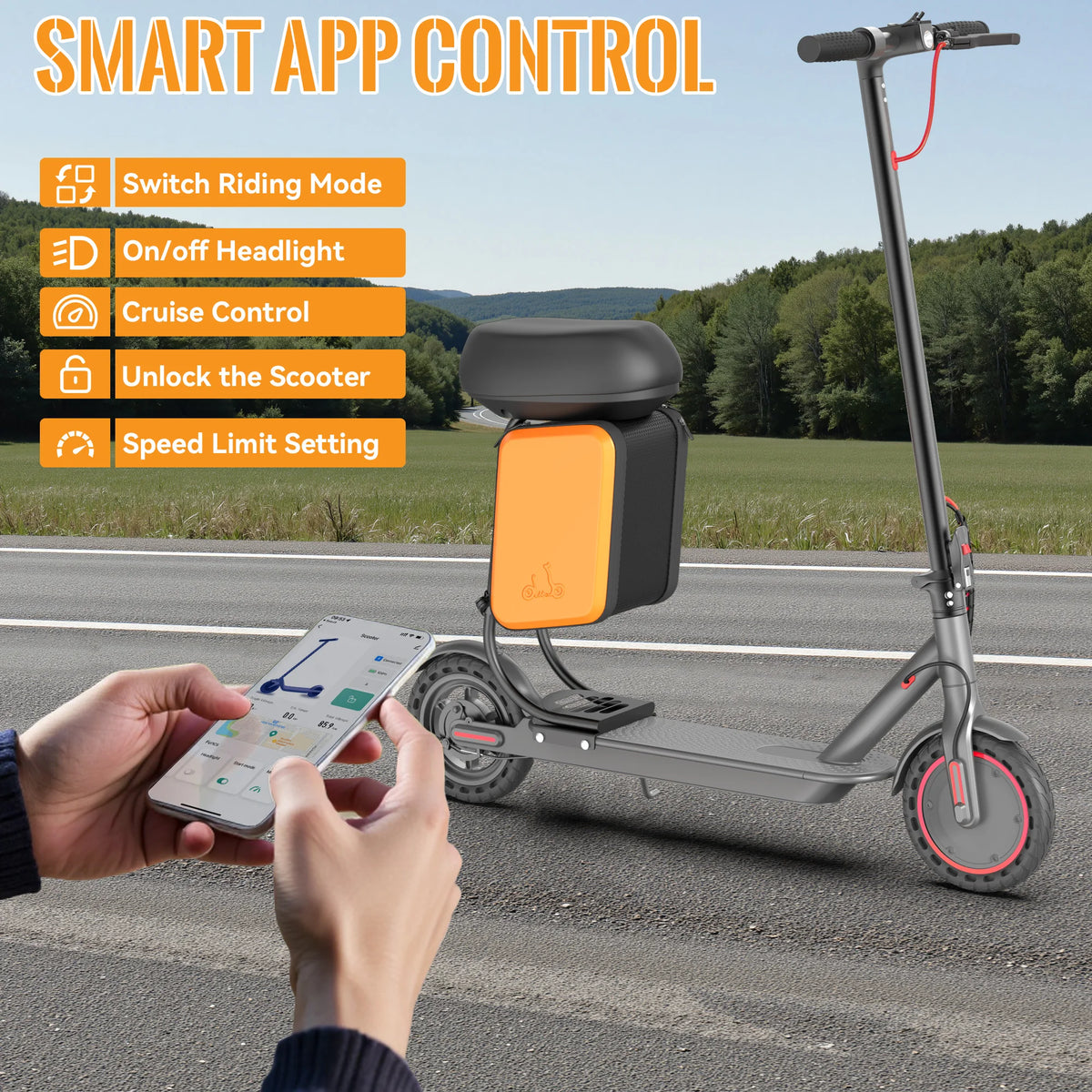 8.5'' Solid Tire Electric Scooter 350W Motor 36V 5.2Ah Battery 19mph Max Speed Up to 16miles Max Range with Removable Seat & Box
