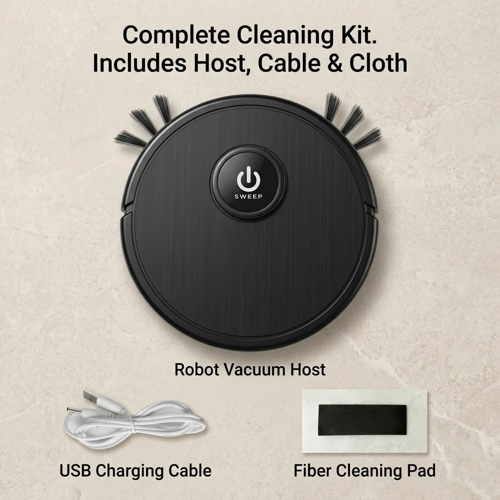 Robot Vacuum Cleaner 3-in-1 Sweeping Mopping Suction, 4.5cm Ultra-Slim Robotic Vacuum with 45dB Low Noise, Smart Obstacle Avoidance, USB Rechargeable Floor Cleaner for Hardwood Floor, Pet Hair, Home Gift
