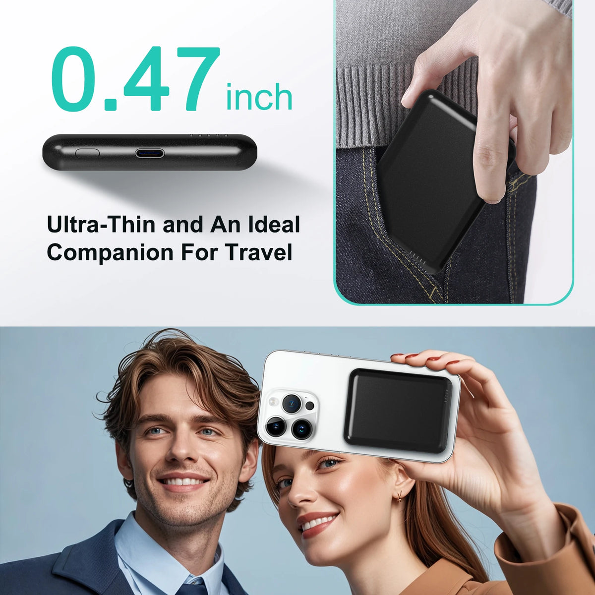 5000mAh Magnetic Power Bank Wireless Portable Charger 20W Fast Charging Output USB-C MagSafe for iPhone16 15 14 Powerbank