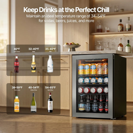 Ca'Lefort Beverage Cooler 62L Mini Fridge Direct Cooling Digital Temperature Control Beverage Refrigerator with Reversible Glass Door, Adjustable Shelves for Soda, Beer & Drinks, for Dorm, Office & Home