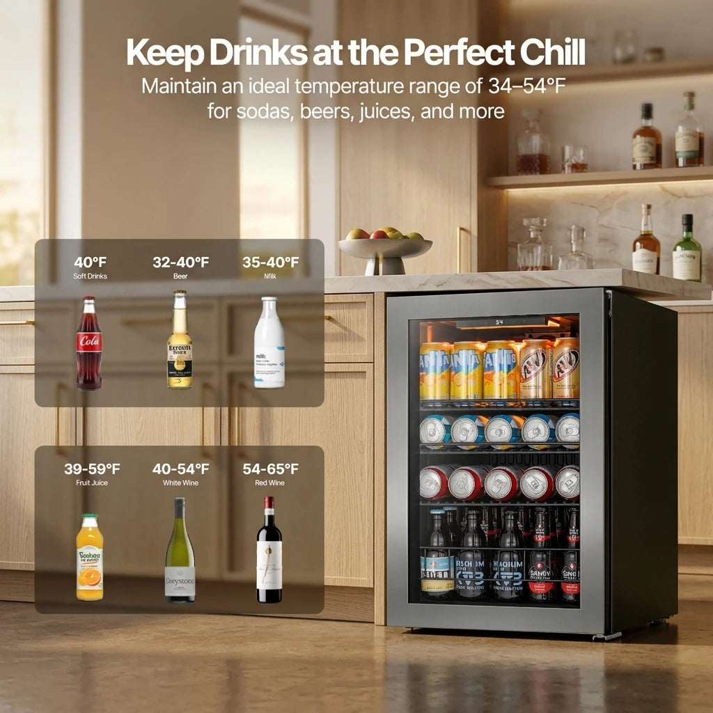 Ca'Lefort Beverage Cooler 62L Mini Fridge Direct Cooling Digital Temperature Control Beverage Refrigerator with Reversible Glass Door, Adjustable Shelves for Soda, Beer & Drinks, for Dorm, Office & Home