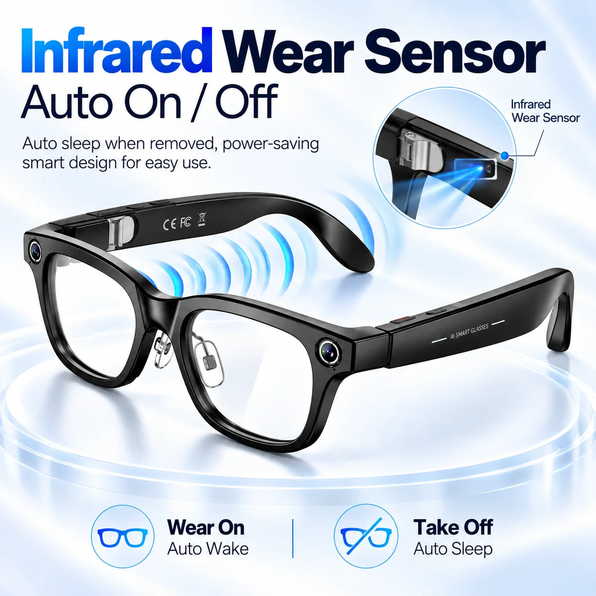NEW AI Smart Glasses with 4K Camera 20MP Video Recording WiFi6 Voice Translation Open Ear Audio Bluetooth Smart Eyewear