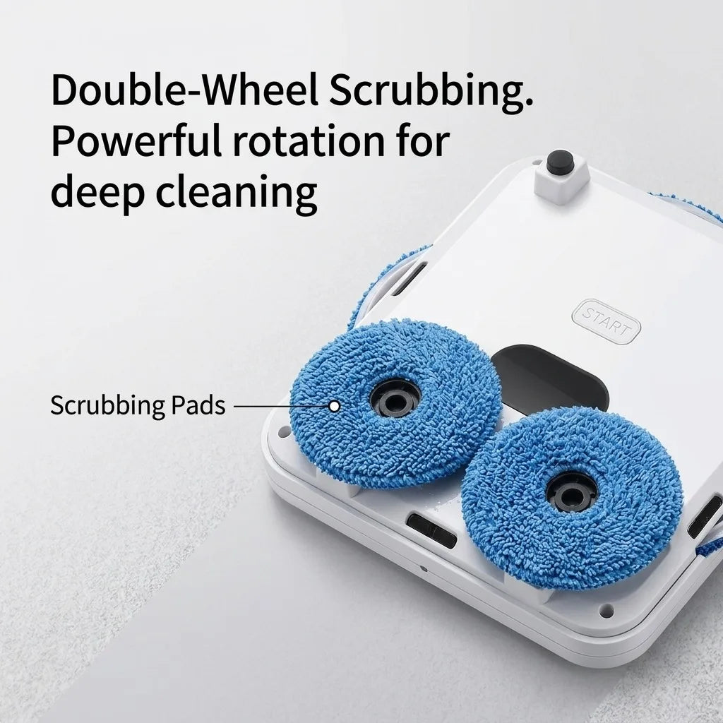 Robot Mop Cleaner, Automatic Dual Turntable Smart Mopping Machine for Hard Floors, Wet and Dry Use, Slim 6cm Low Profile for Under Furniture, Intelligent Home Floor Sweeper, 27.5 x 24.5cm