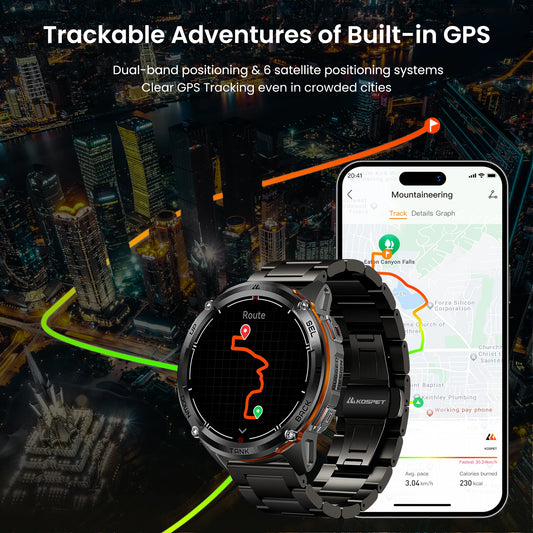 KOSPET TANK T3 Ultra 2 GPS Smart Watches Men Compass Altimeter Barometric 5ATM IP69K Waterproof AMOLED Bluetooth Call Mens Watch