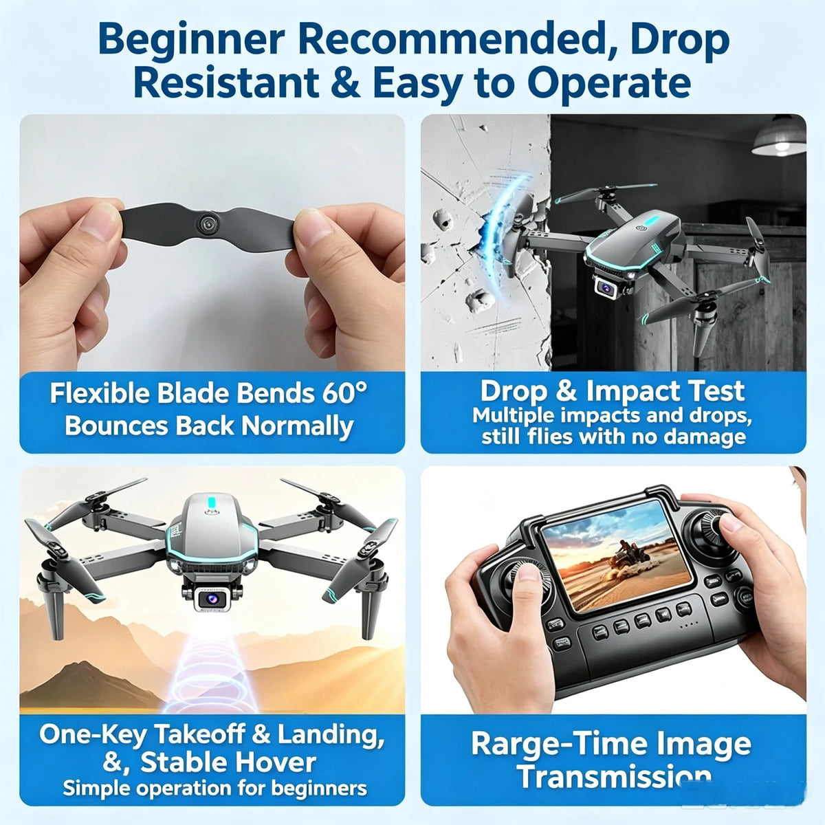 TONGLI Foldable Drone RC Quadcopter with 3.1‑Inch Large‑Screen Remote Control Single‑Camera Aerial Version One‑Key Takeoff Gesture Photo Headless Mode Long Battery Life Long‑Range Portable FPV Aircraft for Teen & Ad