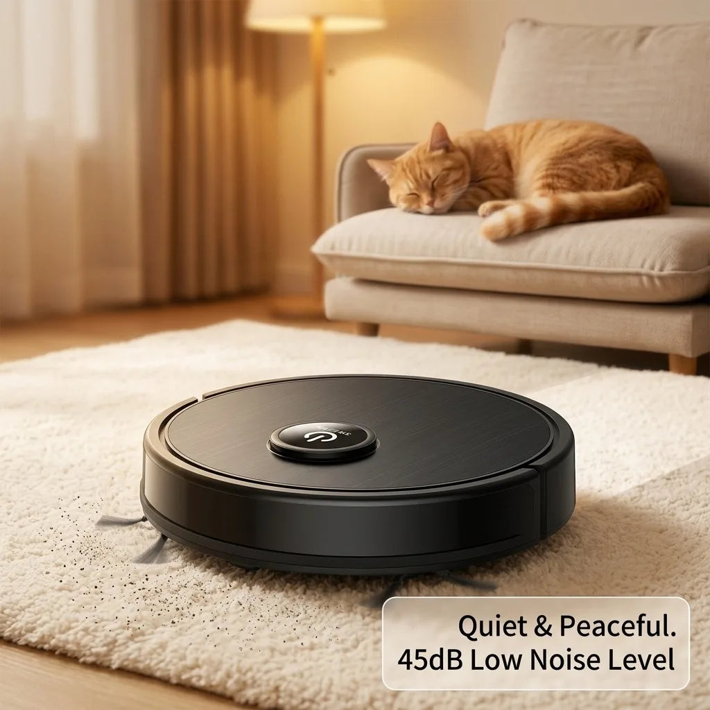 Robot Vacuum Cleaner 3-in-1 Sweeping Mopping Suction, 4.5cm Ultra-Slim Robotic Vacuum with 45dB Low Noise, Smart Obstacle Avoidance, USB Rechargeable Floor Cleaner for Hardwood Floor, Pet Hair, Home Gift