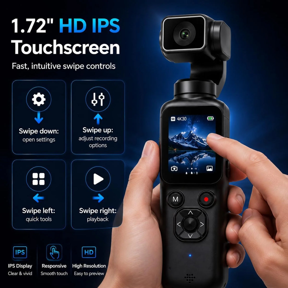 4K Pocket Vlogging Camera, With 64GB Memory Card, 75MP Digital Camera With Single-Axis Horizontal 330°, 1.72" Touch Screen, Fast Auto Focusing, Face Auto-Detect, 4X Zoom for Daily Recording