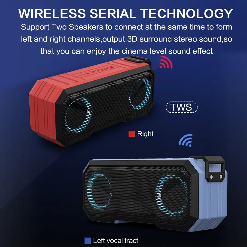 Portable Bluetooth Speaker Wireless LED Flash Light TWS Bass Stereo IPX7 Waterproof Loudspeaker FM Radio 12 Hours Playtime Subwoofer Outdoor Boombox for Pool Beach Party Camping Travel Smartphone Compatible - Boltvibewarehouse