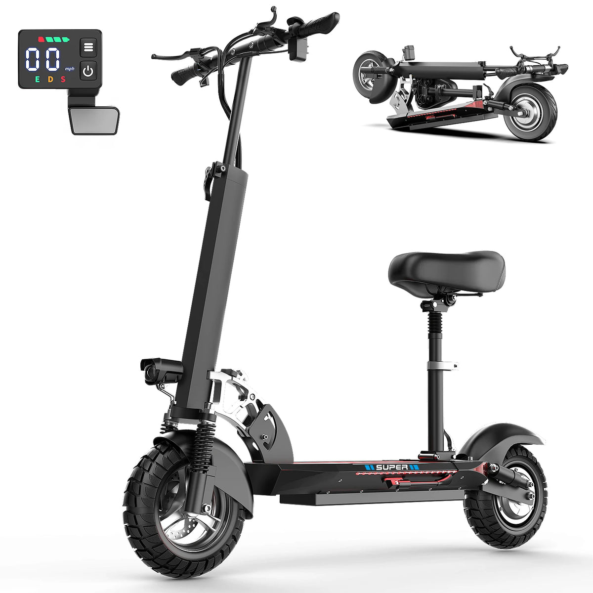Misodo Electric Scooter for Adults with Seat, 1600W Motor, 45-Mile Range, 22 Mph Max Speed, 48V 15AH Battery, 265 lbs Max Load, Dual Disc Brake, Foldable 10" Off-Road E Scooter for Teens, UL2272 Certified