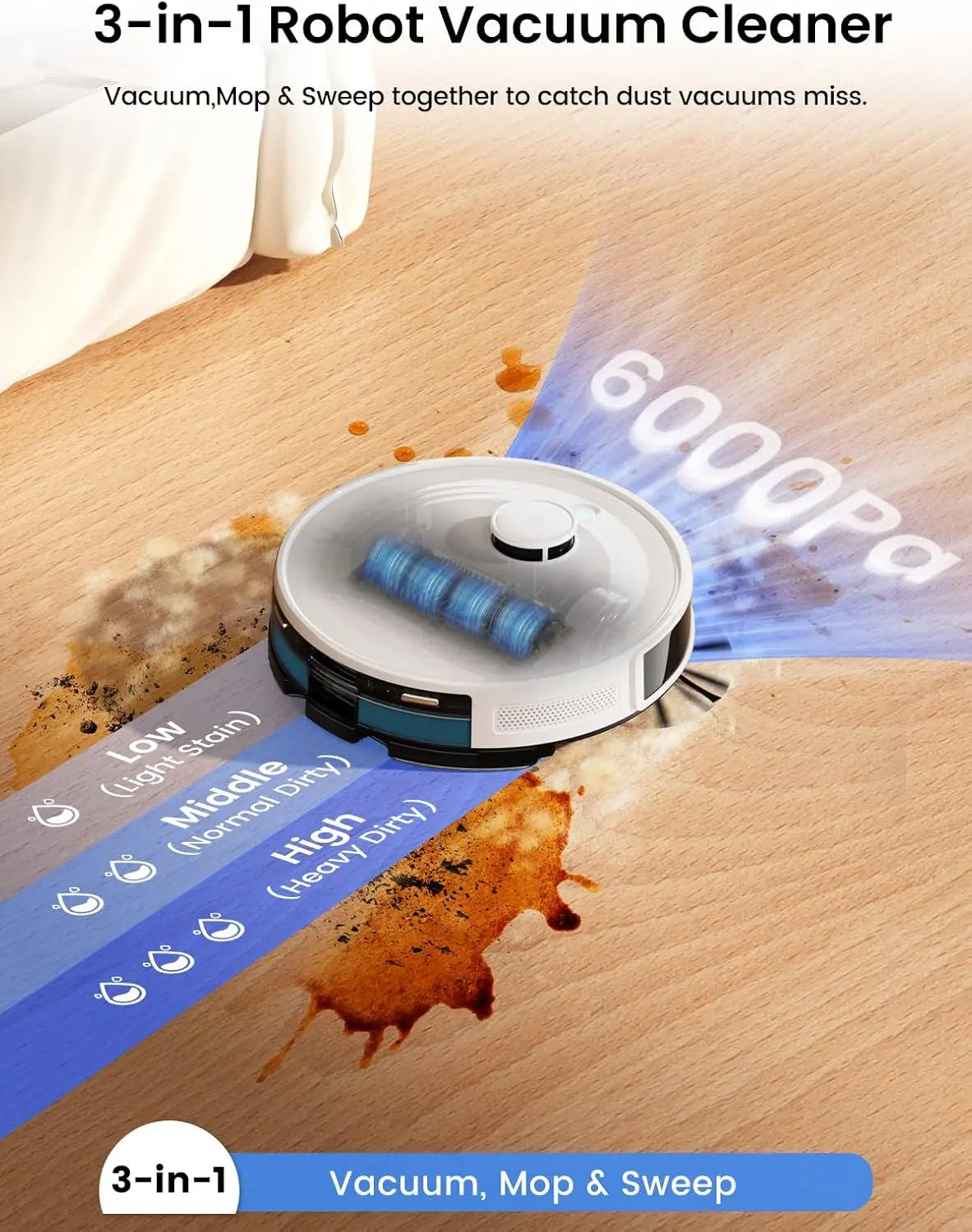 Lefant M2L Plus Robot Vacuum and Mop, 40-Day Self-Emptying, 6000Pa Strong Suction, Customized Cleaning, Multi-Floor Mapping, 130 Min Runtime, 2.4G/5G WiFi/Alexa/APP/iWatch