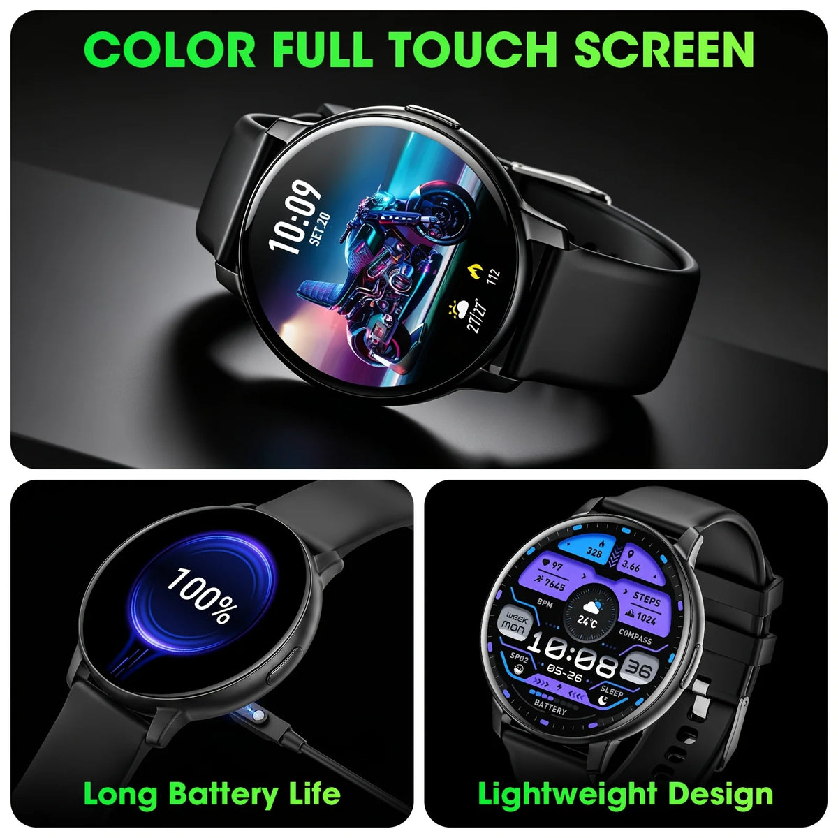 Latest Smartwatch, Premium, 1.5-Inch Touchscreen, Fashionable Strap, with Incoming Call/Message Reminders, Multi-Sport Modes, Camera Control, Calendar, Music Control, Alarm Reminders, Stopwatch, And More