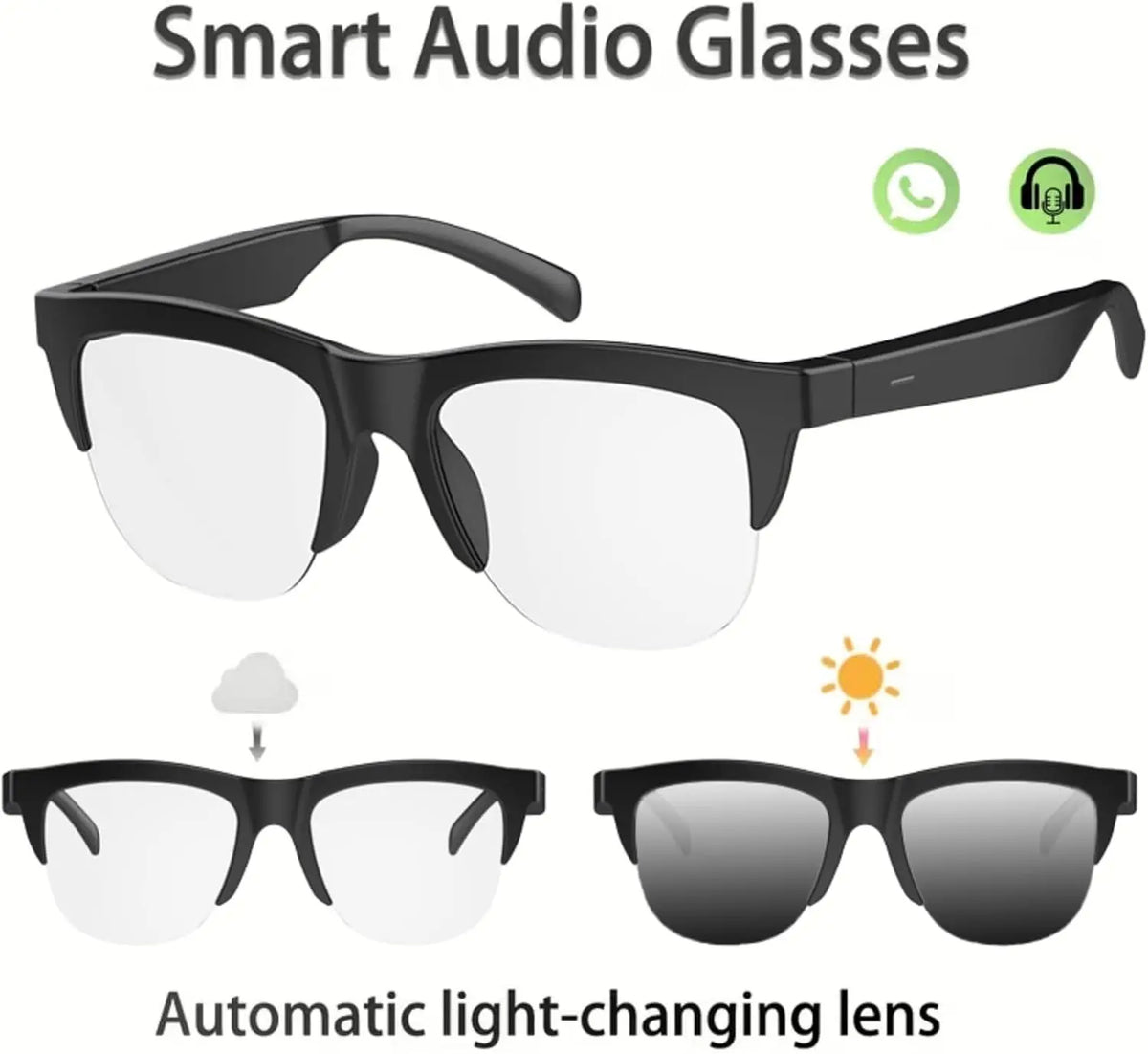 Half Frame Smart Glasses, Built-in Microphone and Speaker, HD Voice Calling,Music Playback and Hands-Free Calling, Suitable for Men and Women
