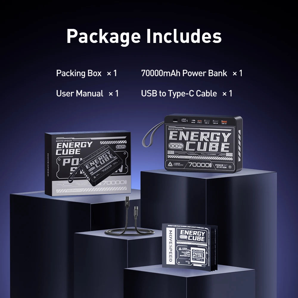 MOVESPEED Z70 70000mAh Power Bank Portable External Battery Charger Power Station PD Fast Charging Powerbank for Camping Outdoor