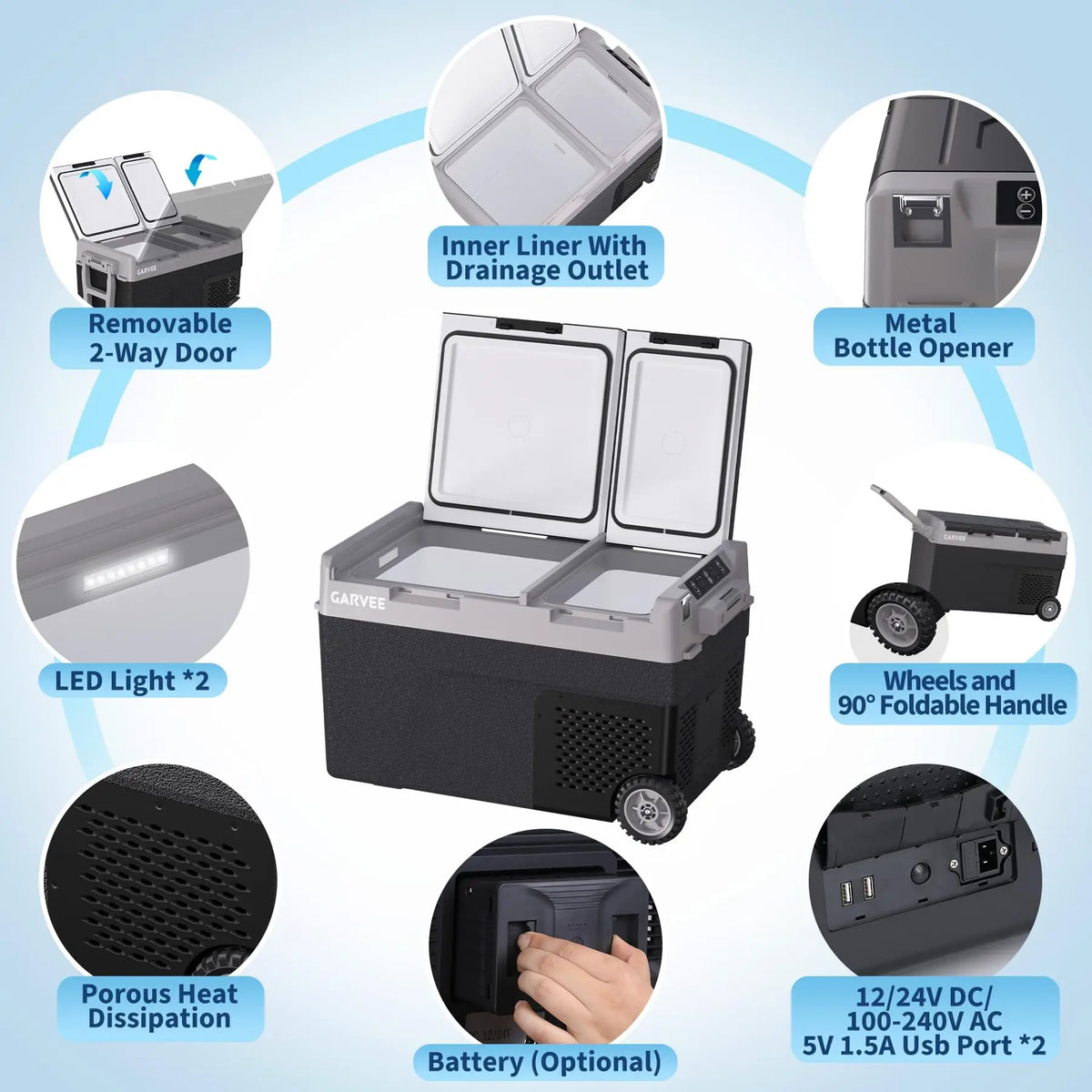 Dual Zone Car Refrigerator 40QT 38L Portable Freezer Compressor Electric Cooler Rapid Freezing Minus 4F To 68F 12V 24V Can Internal Battery Not Included