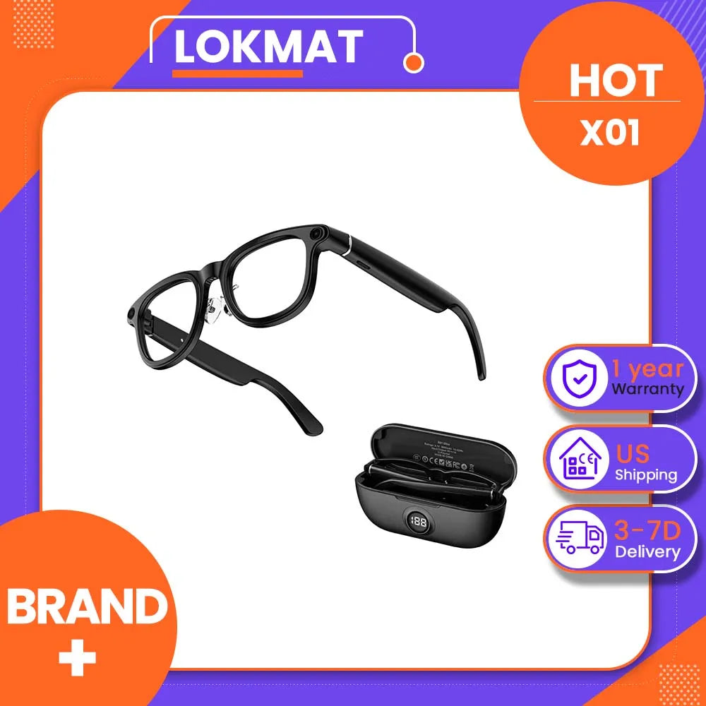 LOKMATAI X01 Smart Bluetooth Camera Glasses with 8MP Sony IMX219 Camera, 1200P 30FPS Video, Open-Ear Surround Sound, Voice Assistant, 220mAh Battery, Polarized UV Protection, Hands-Free Calling, Music & Touch Control