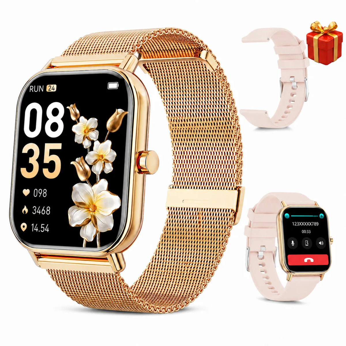 Women Fashion Smart Watch 1.85 Full Screen Bluetooth Calling Smartwatch Sleep Blood Oxygen Monitor Milan Strap Health Fitness