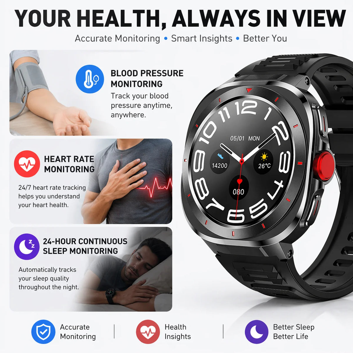 Smart Watch for Men Women Fitness Tracker, Bluetooth Call Smartwatch with Heart Rate & SpO2 Monitor, Sleep Tracker, 100+ Sports Modes, IP68 Waterproof, Long Battery Life Activity Tracker