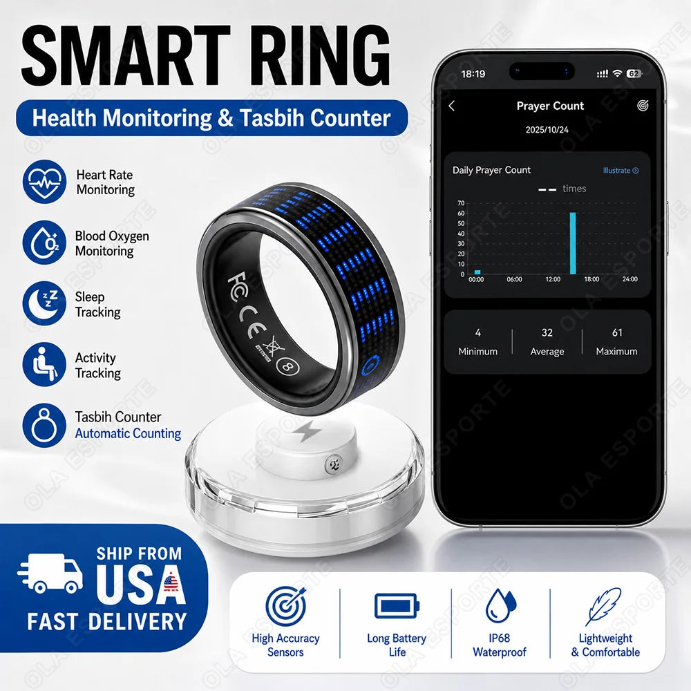 Health Smart Ring Heart Rate Blood Oxygen Time LED Display Screen Sleep Monitor Worship Count Smartring Bluetooth Connection 2026 New Sr16