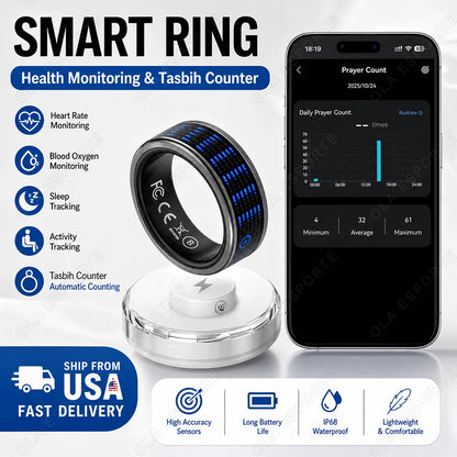 Health Smart Ring Heart Rate Blood Oxygen Time LED Display Screen Sleep Monitor Worship Count Smartring Bluetooth Connection 2026 New Sr16