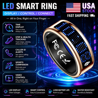 Cyber Style Smart Ring With Screen Led Control Smartring for Men Women Time Display Smart Watch Style Caller id Reminder Waterproof Sport Company Smart Couple Ring Gift 2026 Free Shipping