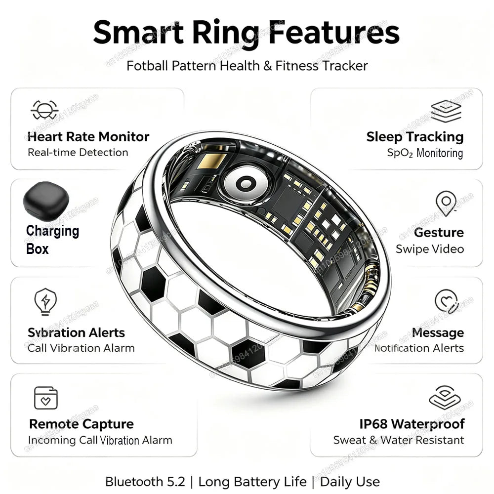 2026 Smart Ring Soccer Fan Gift with Vibration Alerts, Heart Rate & Sleep Monitor, Fitness Tracker, IP68 Waterproof, Ship from USA