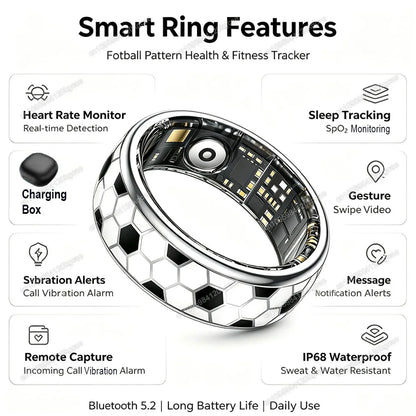2026 Smart Ring Soccer Fan Gift with Vibration Alerts, Heart Rate & Sleep Monitor, Fitness Tracker, IP68 Waterproof, Ship from USA