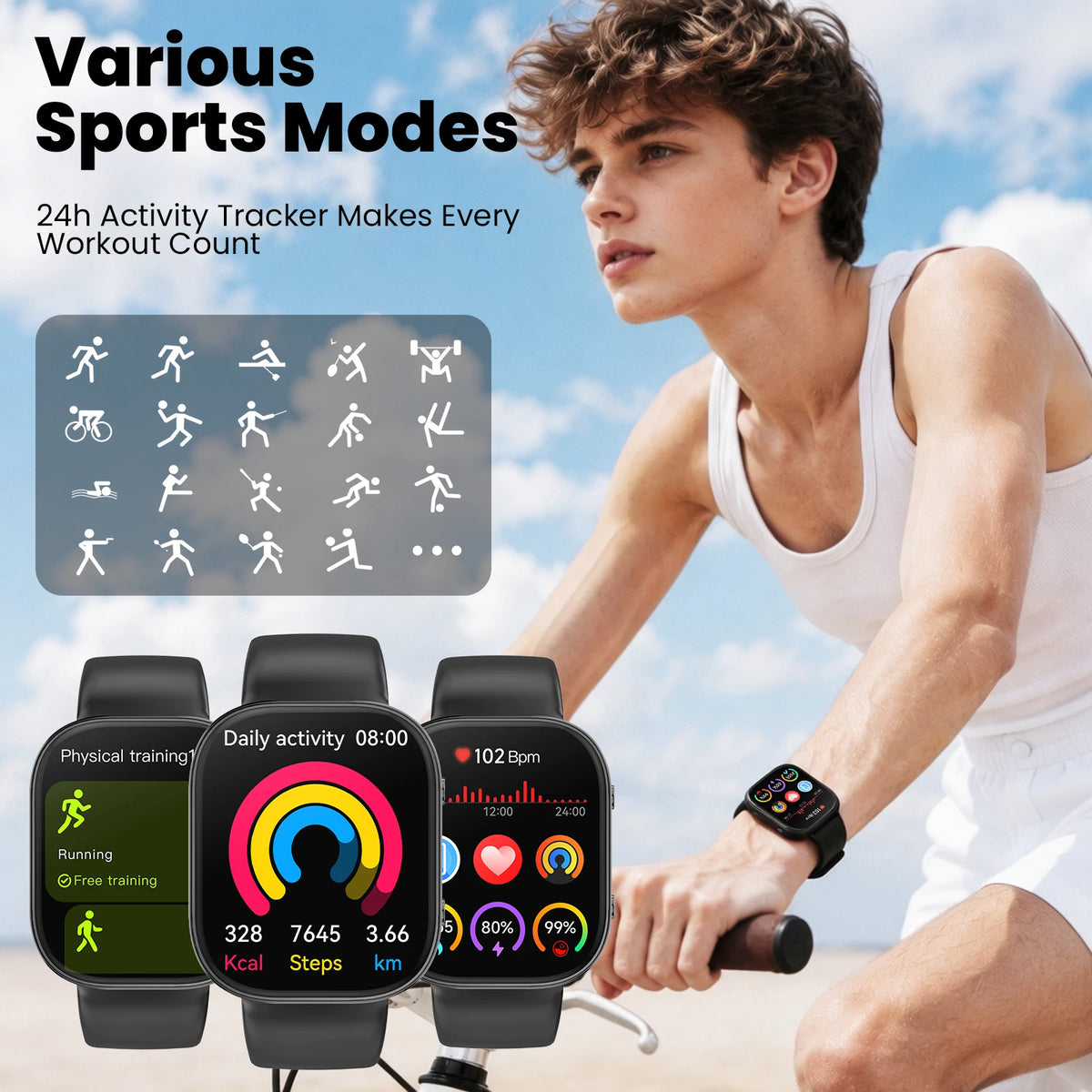 Y2 Smart Watch Bluetooth Call 1.88" TFT Screen IP67 Waterproof Fitness Watch Heart Rate Blood Oxygen Monitor 210mAh Magnetic Charging Sports Smartwatch for Android iOS