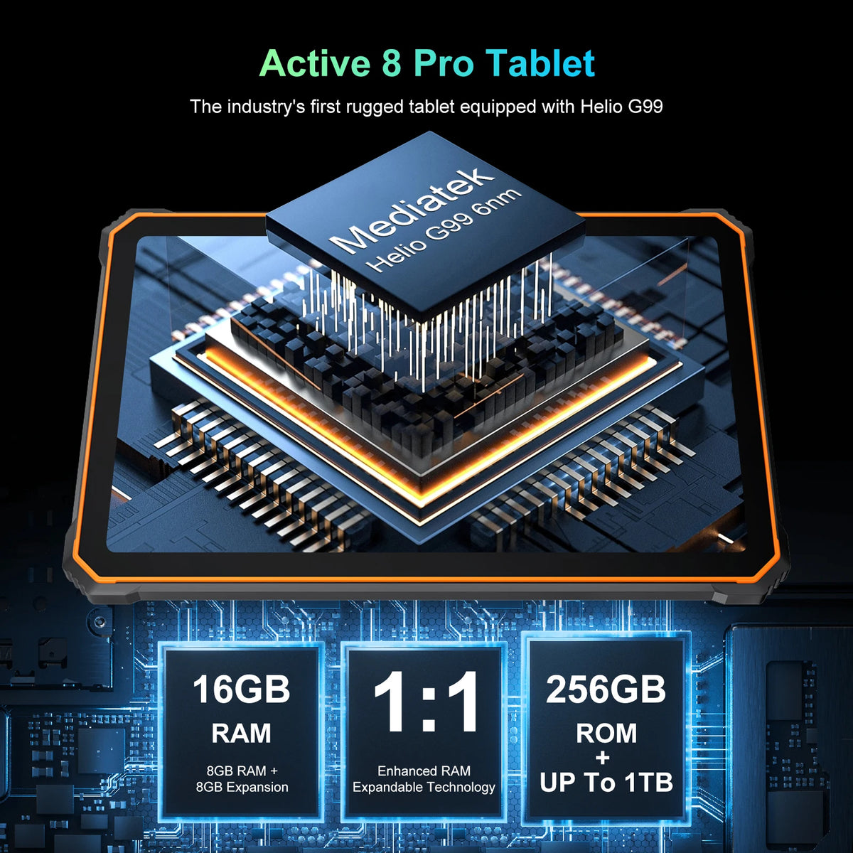 Blackview Active 8 Pro Rugged Tablet 10.36" 2.4K Display Helio G99 16(8+8)GB+256GB 22000mAh 48MP+16MP Android 15 4G LTE WiFi 33W Tablet PC