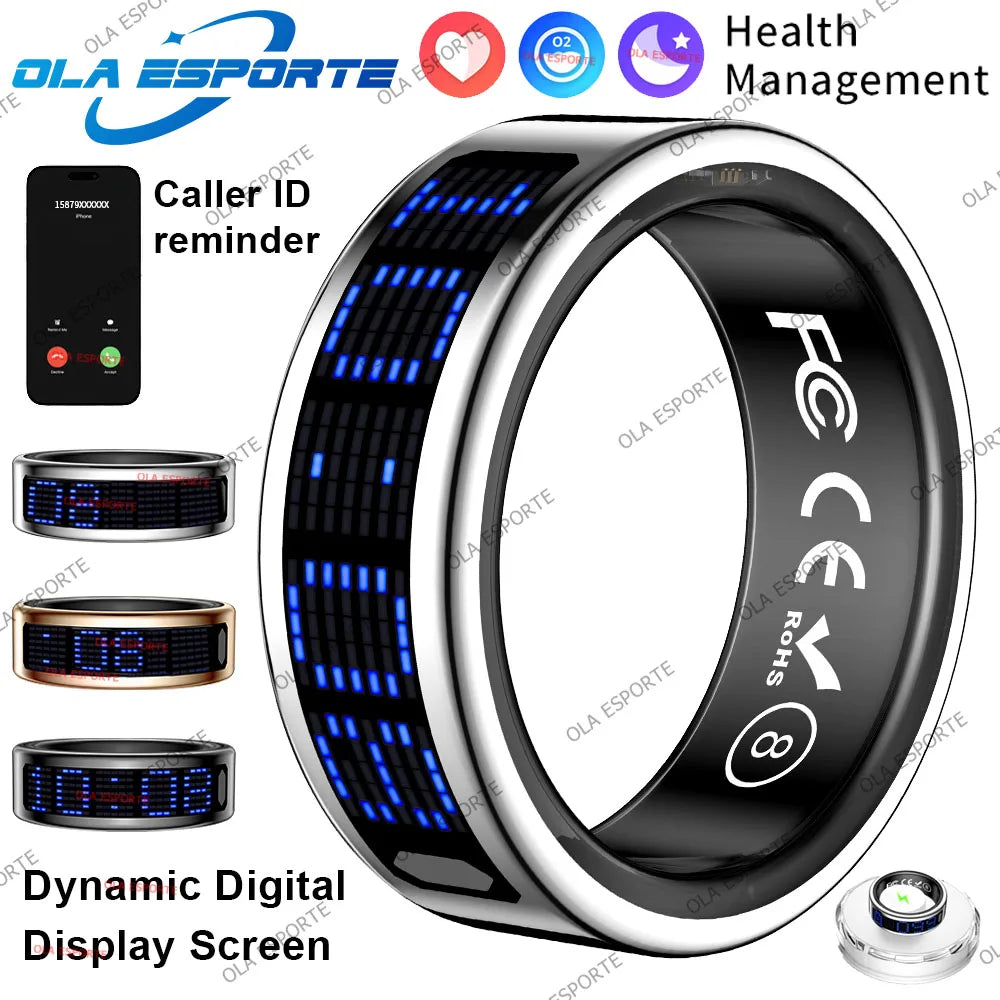 Health Smart Ring Heart Rate Blood Oxygen Time LED Display Screen Sleep Monitor Worship Count Smartring Bluetooth Connection 2026 New Sr16