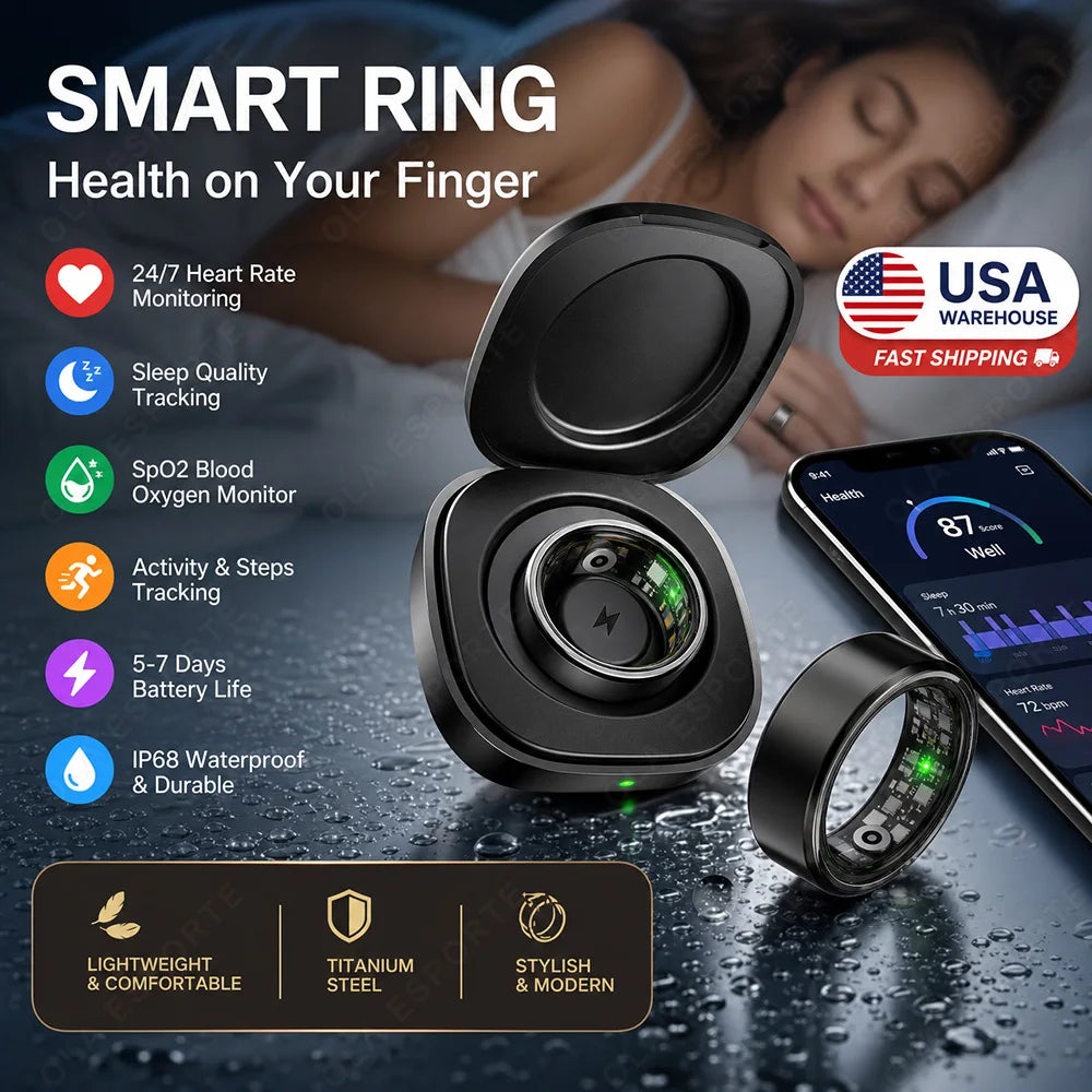 2026 New R12 Smart Ring with Charging Case, Heart Rate Blood Oxygen Sleep Health Manager,5ATM Waterproof Sports Step Tracking For Men Women Smartring  R100﻿