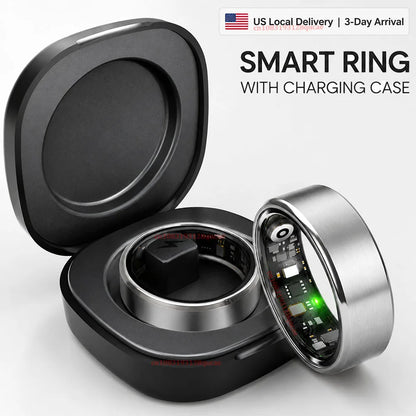 2026 New Smart Ring Blood Oxygen Heart Rate Sleep Female Menstrual Cycle Monitoring Smartring IP68 & 5ATM Waterproof Multi-sport Mode Smartring Man Women Ship from USA
