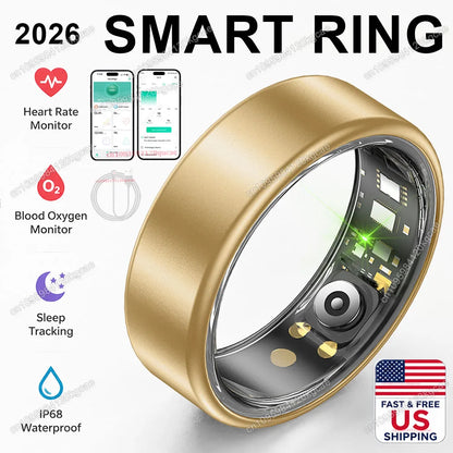 2026 New Smart Ring, Precision Health Sensor, Business Design, Blood Pressure Heart Rate Sleep Monitor, IP68 Waterproof, US Stock Fast Free Shipping