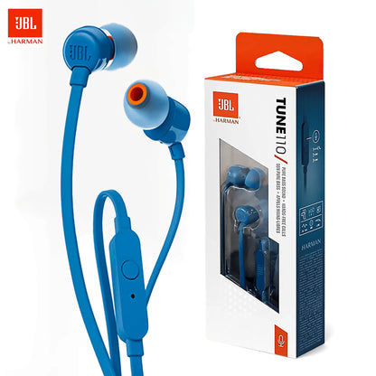 JBL TUNE110 In-Ear Headphones with Pure Bass Sound & a 3.5 mm Interface, Featuring a Built-In Microphone for Gaming and Phone Calls. Compatible with Smartphones, Gaming Consoles, and PlayStation Controllers. Soft Ear Tips wit