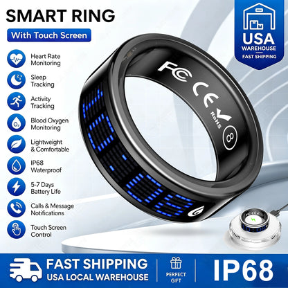 2026 Smart Ring with Display Screen and Touch Wireless Charging Case Heart Rate Health Manager 5ATM Waterproof For Men Women R12 R13 Ring For Men Women