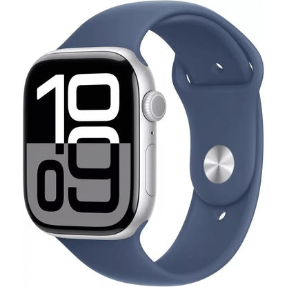 Apple Watch Series 10 [GPS 42mm] - Silver Aluminum Case with Denim Sport Band, S/M (Like New)