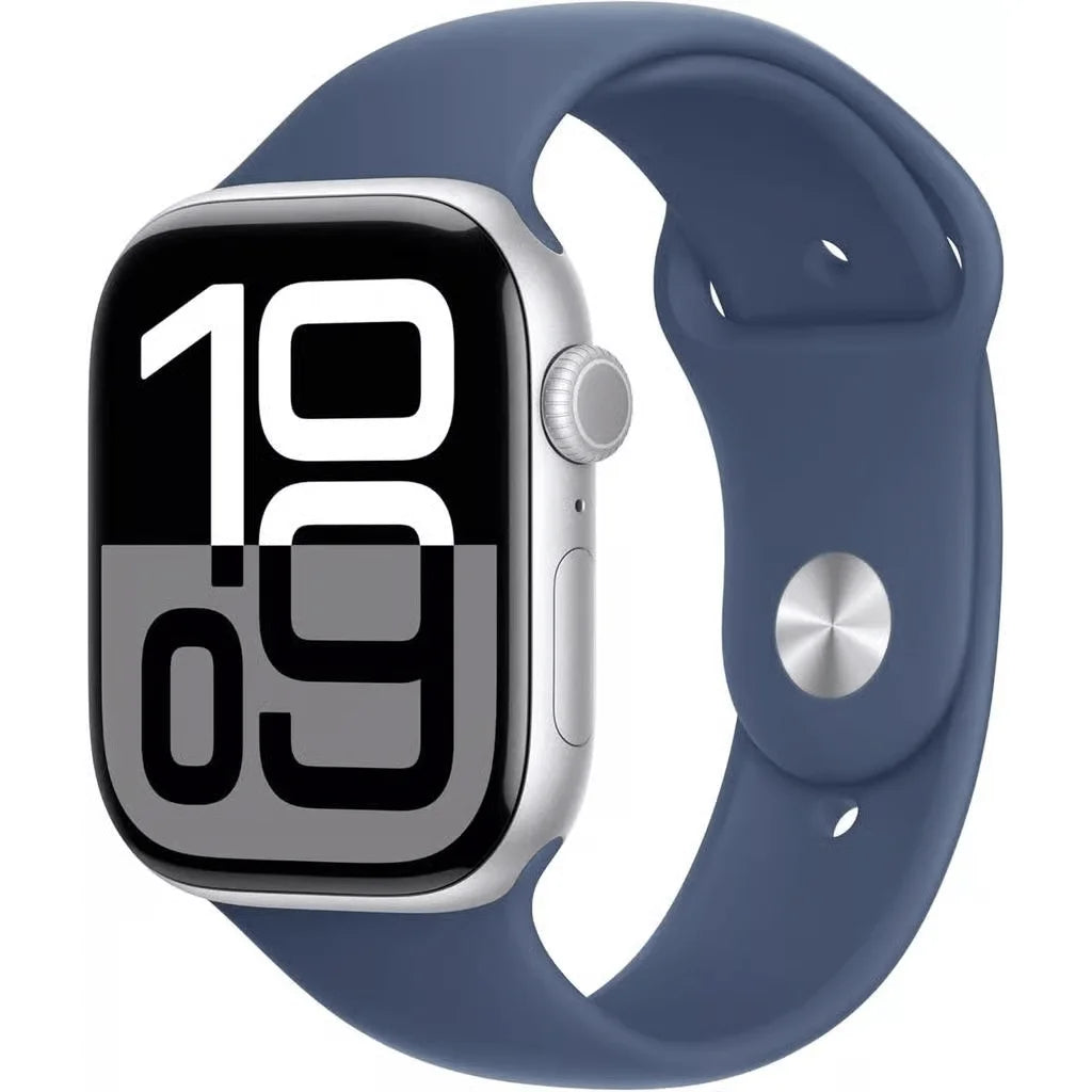 Apple Watch Series 10 [GPS 42mm] - Silver Aluminum Case with Denim Sport Band, S/M (Like New)