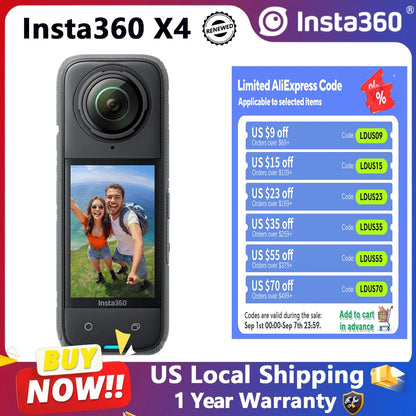 Insta360 X4 8K Panoramic Action Camera Refurbished 72MP Photos Digital Camera For Vlogging Cameras FlowState Stabilization 10M Waterproof Go Pro Vlogging 360° Camera Fast Shipping From US