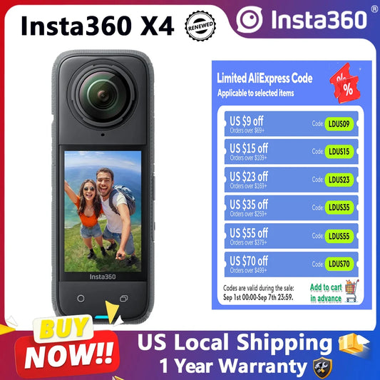 Insta360 X4 8K Panoramic Action Camera Refurbished 72MP Photos Digital Camera For Vlogging Cameras FlowState Stabilization 10M Waterproof Go Pro Vlogging 360° Camera Fast Shipping From US