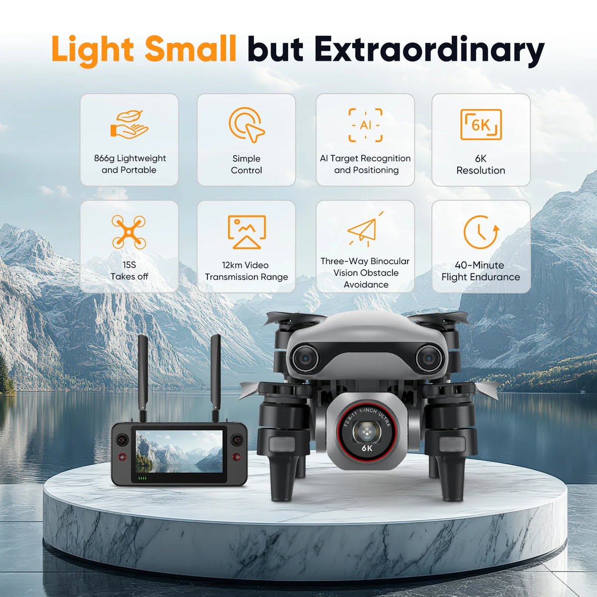 2026 Autel Robotics EVO Lite 6K Drone Enterprise Basic Combo with 1-inch CMOS Sensor, 20MP Camera, 6K Video, 40Mins Flight Time, 12KM FPV Transmission, SDK Supported, Industrial UAV