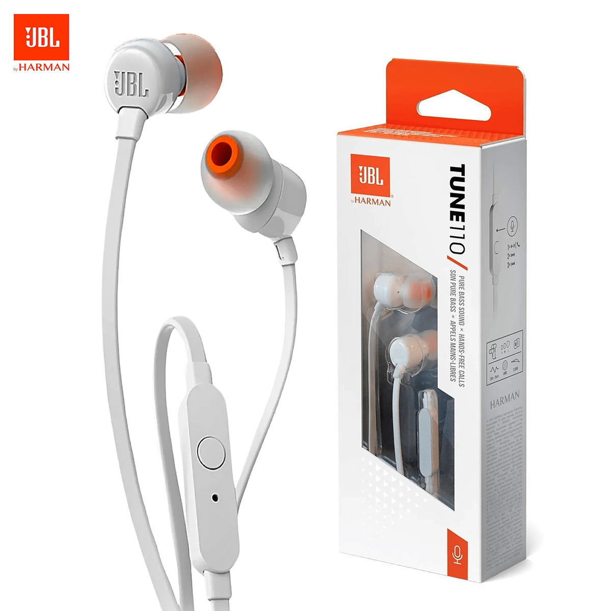JBL TUNE110 In-Ear Headphones with Pure Bass Sound & a 3.5 mm Interface, Featuring a Built-In Microphone for Gaming and Phone Calls. Compatible with Smartphones, Gaming Consoles, and PlayStation Controllers. Soft Ear Tips wit
