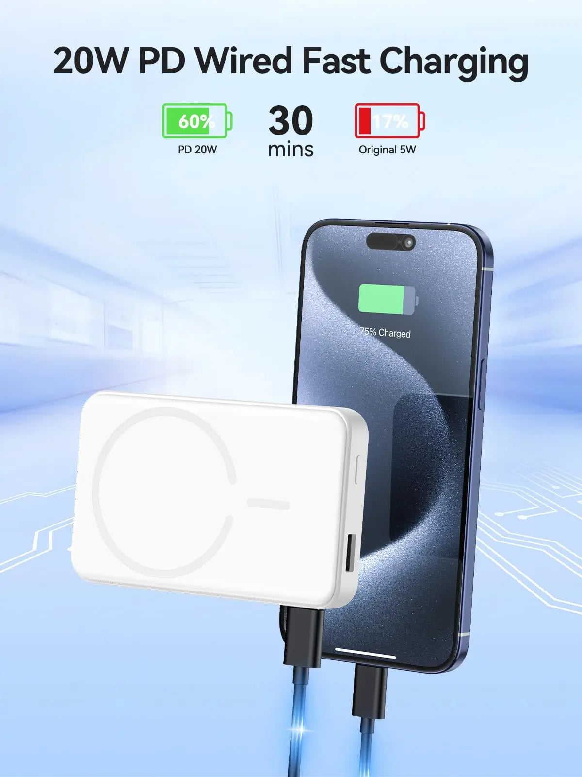 2 in 1 Wireless Portable Charger for Apple Watch Magnetic Power Bank 20W Mag-Safe Battery Pack for iPhone 17 16 15 14 13 Series
