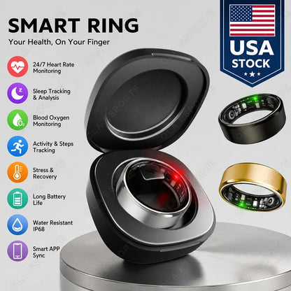Smart Ring Men Women With Charing Case,Heart Rate Blood Oxygen Health and Sleep Monitor,IP68 & 5ATM Waterproof,Multi-sport Mode For Andriod IOS 2026 New R100