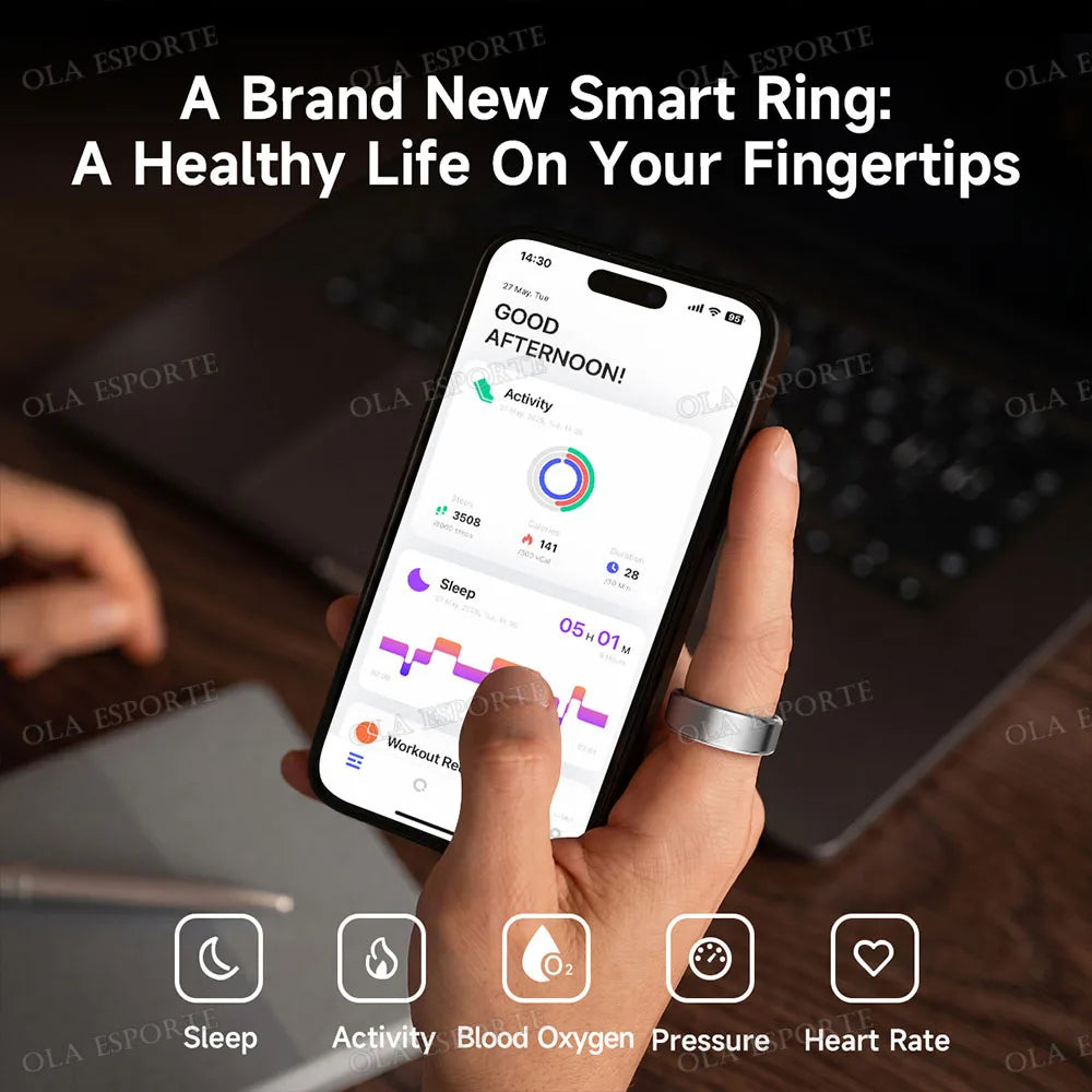 Smart Ring Men Women with Charging Case,Heart Rate Blood Oxygen,Skin Temperature Monitor,5ATM Waterproof For Android iOS 2026 New R100
