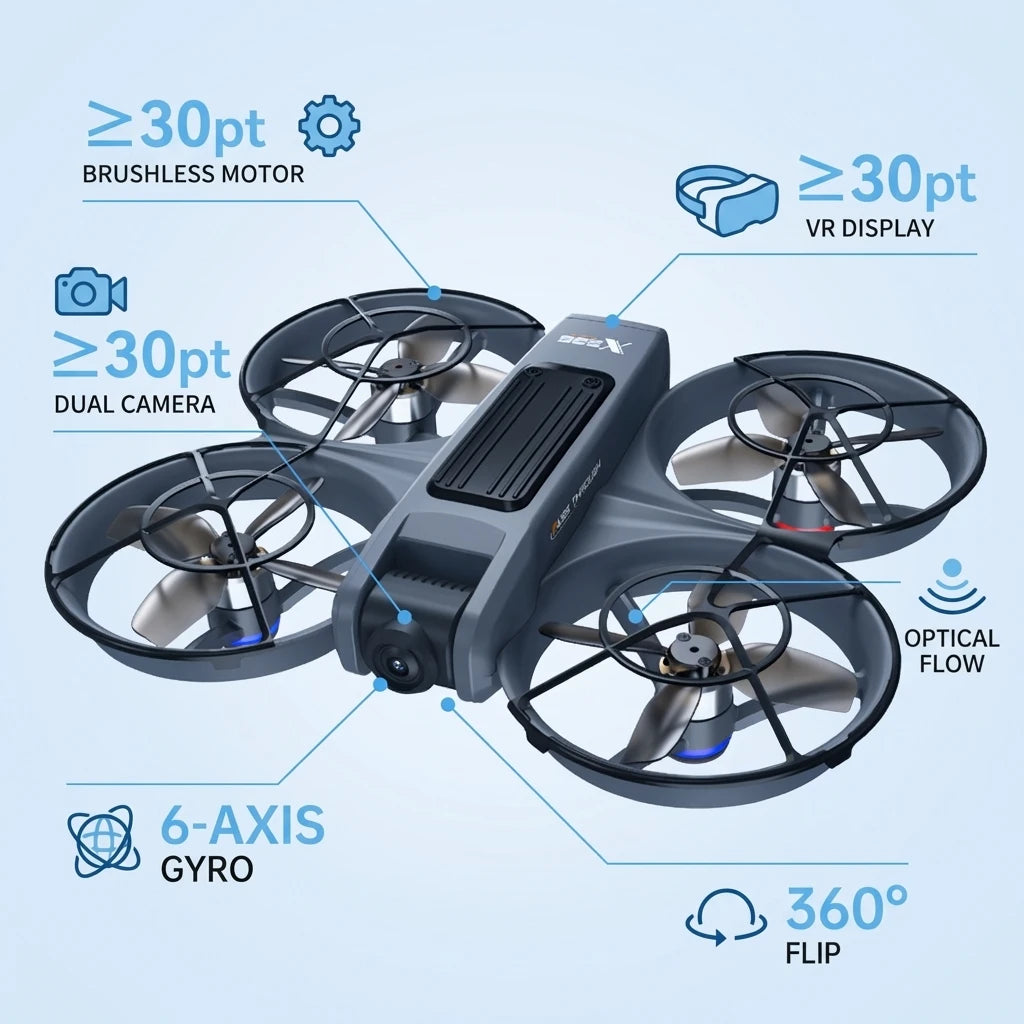 2026 New X226 Rechargeable VR Screen Display Drone, Brushless Motor Optical Flow Hover, Dual Lens Switch