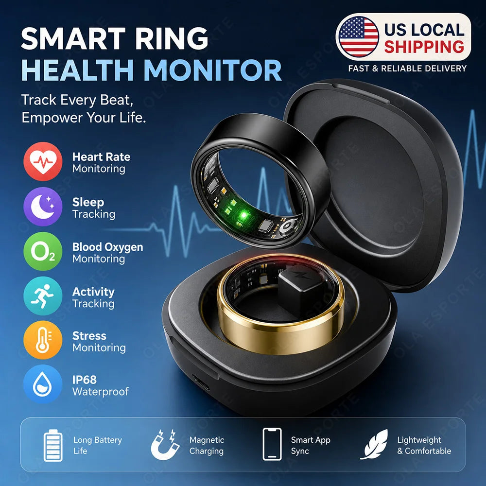 Smart Ring Men Women with Charging Case,Heart Rate Blood Oxygen,Skin Temperature Monitor,5ATM Waterproof For Android iOS 2026 New R100