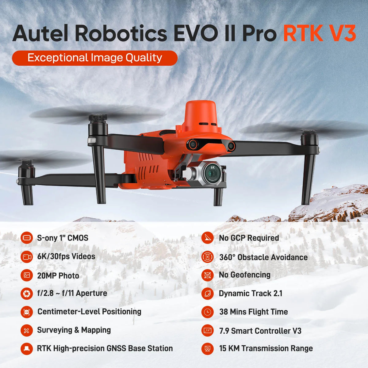 Autel Robotics EVO II Pro RTK V3 Drone Include 3 Batteries ,4 Pair Propellers