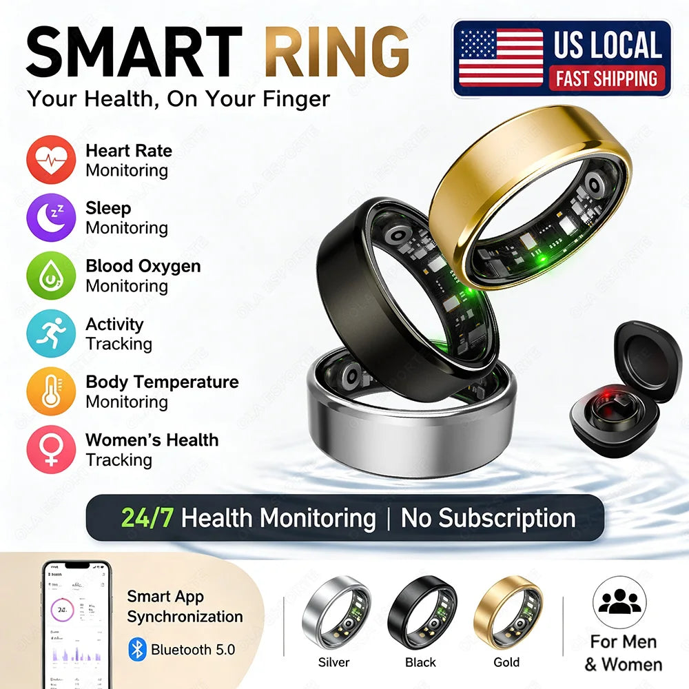 2026 New R02 Smart Ring with Charging Case for Men Women Heart Rate, Blood Pressure, Blood Oxygen, Sleep Health Monitor 5ATM Waterproof Multiple Sport Fitness Tracking Smartring R100