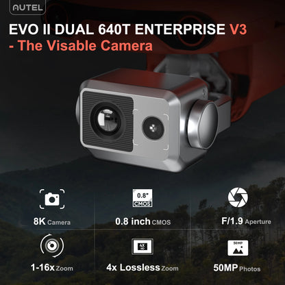 Autel Robotics EVO II Dual 640T Enterprise V3 Drone 16x Digital Zoom 6K/30fps HDR Multiple temperature measurement modes 4GNSS