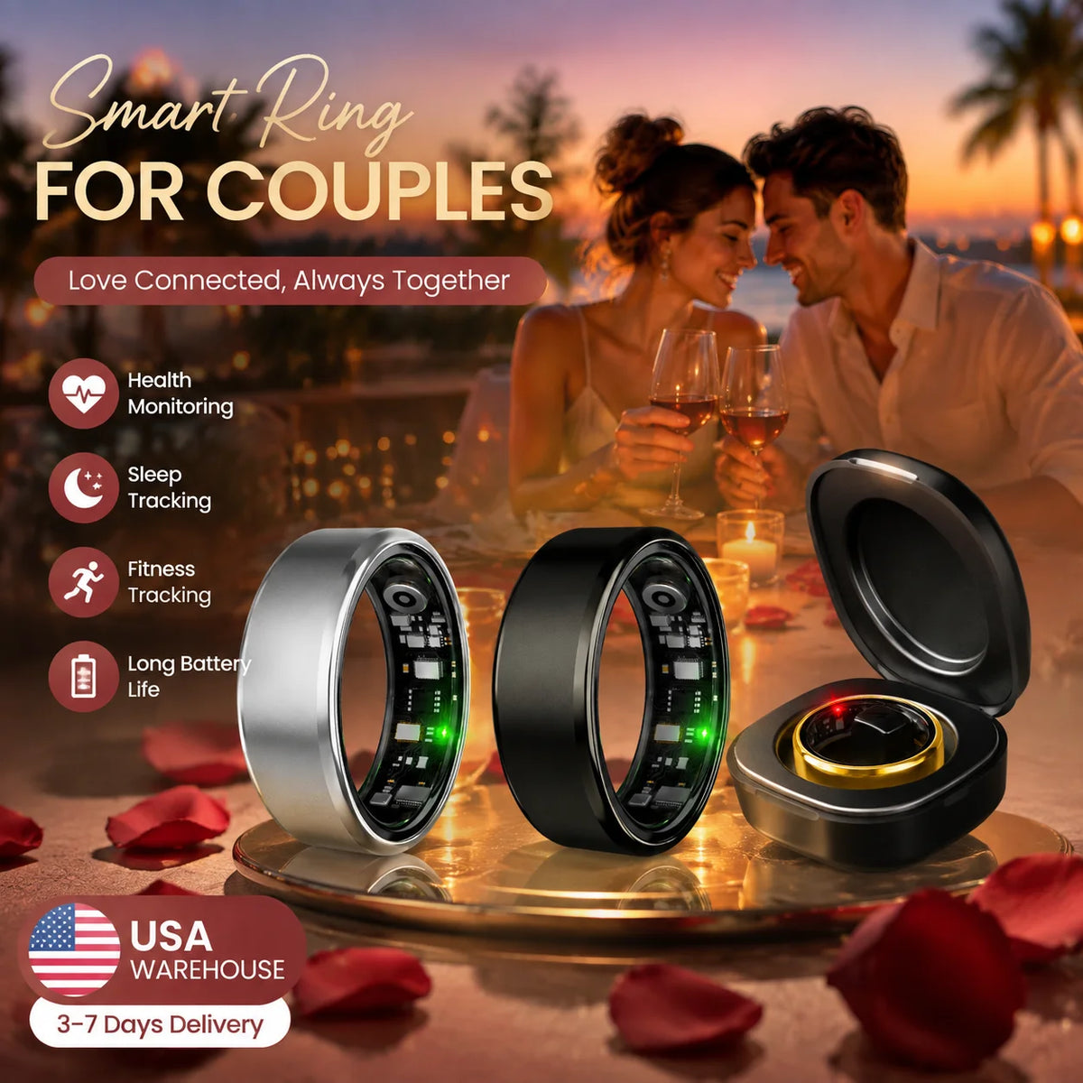 Couple Ring for Valentines day Gift New Smart Ring 2026 Heart Rate Blood Preasure Blood Oxygen Smartring With Charge Box Waterproof Take Photo Control Sport Rings R100